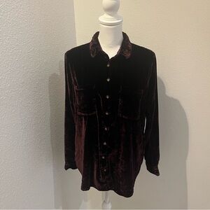 Anthropologie Maeve Rich Plum Velvet Vintage Feel Button Front US 4